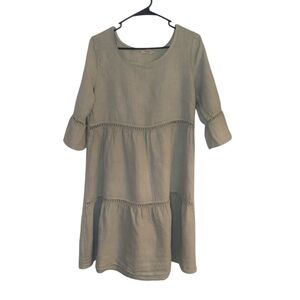 Lungo L'arno Lorno Tiered Linen Dress Sage Green EUC Size M Made In Italy